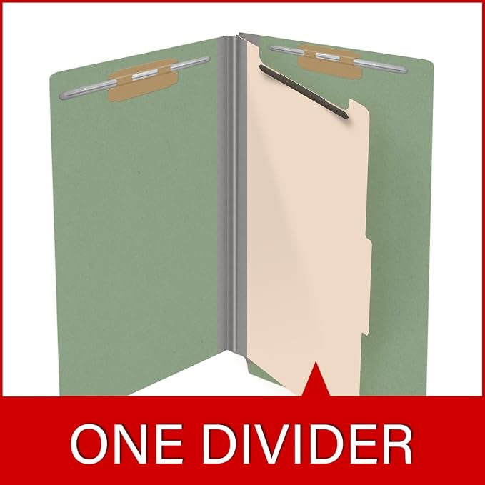 Ecom Folders Top Tab Pressboard Classification Folders | Legal Size 25 Pt Stock with 1 Divider | 2/5 Cut ROC Tab for Medical & Office Filing | 4 Filing Sections | Green, Box of 10 - Image 8