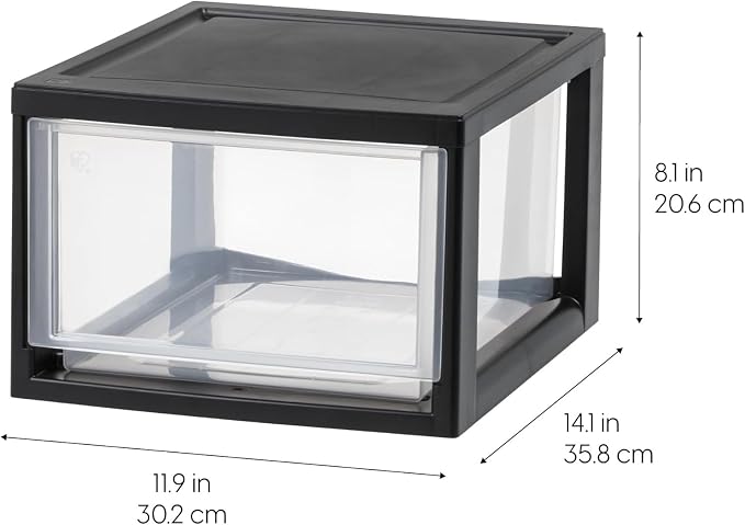 IRIS USA 6 Pack Plastic Drawer Storage Organizer, Stackable Unit with Sliding Drawers for Kitchen, Bathroom, Bedroom, Office, 14.5 Quart, Black - Image 3