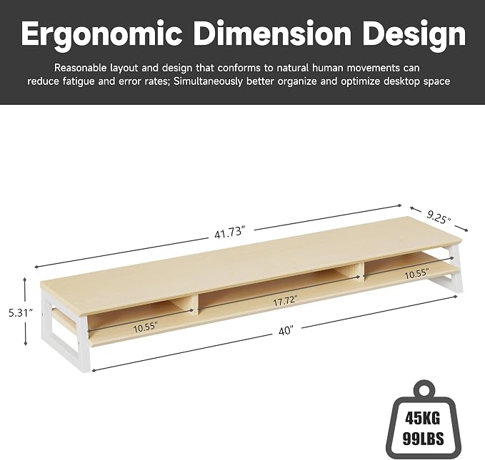 Dual Monitor Stand Riser for Desk, 41.7 Inch Large 2 Tier Computer Monitor Stand for 2 Monitors, Desktop Storage Organizer Shelf with Keyboard Space for Laptop PC Printer, Beige - Image 6