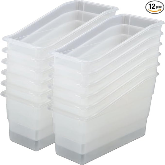 Really Good Stuff Durable Book & Binder Holders, 12-Pack, Clear | Folder & File Plastic Holders Ideal for Narrow or Vertical Storage Needs, Instantly Color Code Your Classroom by ReallyGoodStuff