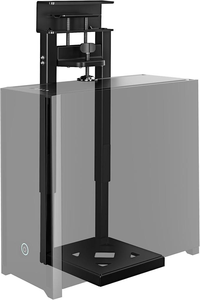 monTEK Clamp-On Under Desk PC Mount, 16.1-25.6", 66 lbs, Black | No-drill CPU holder, ventilated steel frame, adjustable fit and clamp-on installation for standing desks and home offices by monTEK