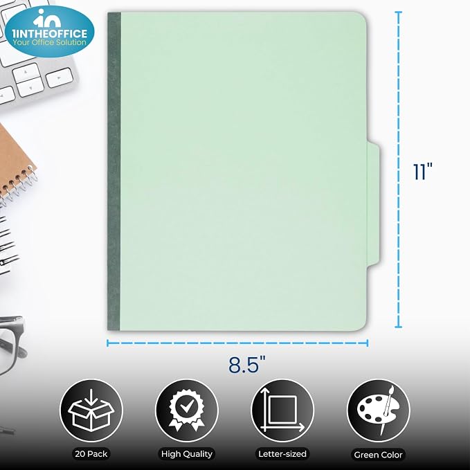 1InTheOffice Classification Folder 2 Dividers Letter Size Green, Pressboard Classification Folders, 2.5" Expansion, 20 Pack - Image 2