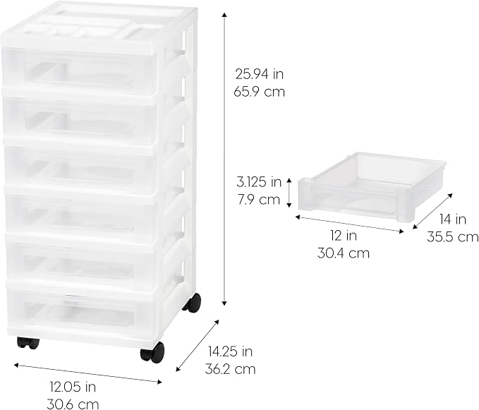 IRIS USA 6-Drawer Rolling Storage Cart, White/Clear | Keep craft supplies, office essentials, classroom items, and accessories organized with easy-access drawers for daily use - Image 3