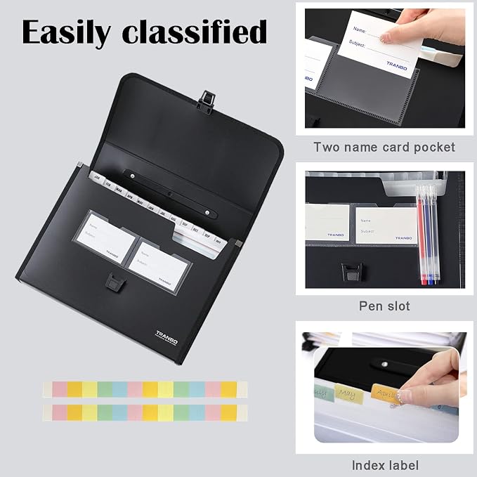 2 Pack 25 Pockets Letter Size/A4 Accordion File Organizer with Handle, TRANBO Expanding File Folder, Expandable Document Paper Organizer for Travel School Office - Image 3