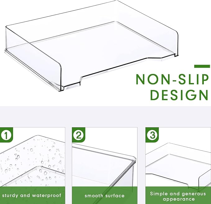 DoubleFill 4 Pcs Stackable Letter Tray Rectangular Plastic Desk Organizer 13 x 9.5 x 2.6 in Paper Holder File Tray Accessories Rack for Desktop Office Desk Drawers (Clear) - Image 3