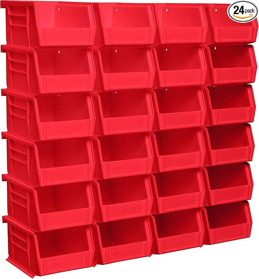 Akro-Mils 30210 AkroBins Plastic Storage Bins, 5"x4"x3", Red, 24-Pack | Space-Saving Stackable Bins for Garage, Pantry, Craft Organization by Akro-Mils