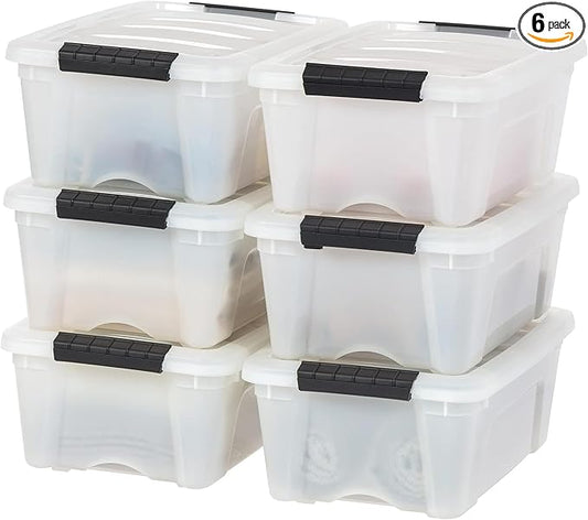 IRIS USA 6-Pack 13 Quart Storage Bins with Lids, Pearl | Conceals contents for a clean look. Ideal for shoes, photos, documents, and small essentials. Nestable design saves space by IRISUSA