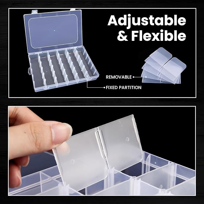 Budreu 8pack 36 Grids Plastic Clear Organizer Box bead Storage Containers with Adjustable Dividers for Craft Jewelry Fishing Tackles Parts Storage with 8 Sheets Label Stickers - Image 3