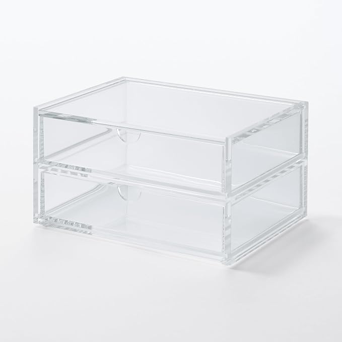 MUJI Acrylic Stackable 2 Drawer Sorage Case with Lid, Small, 17.5 cm Width x 13 cm Depth x 9.5 cm Height - Image 3