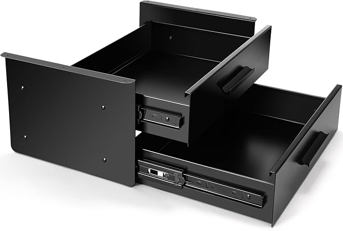 16'' Under Desk Drawer Slide-out Steel Under Counter Drawers Storage Organizer Large Hidden Pull-out Tray for Table Desks Home Office Workstation(Black,2 Layer) by Menkxi