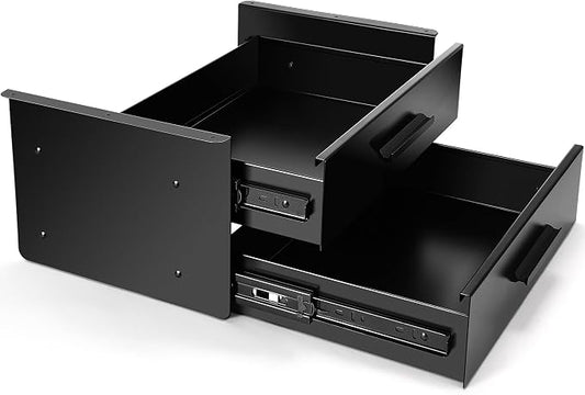 16'' Under Desk Drawer Slide-out Steel Under Counter Drawers Storage Organizer Large Hidden Pull-out Tray for Table Desks Home Office Workstation(Black,2 Layer) by Menkxi