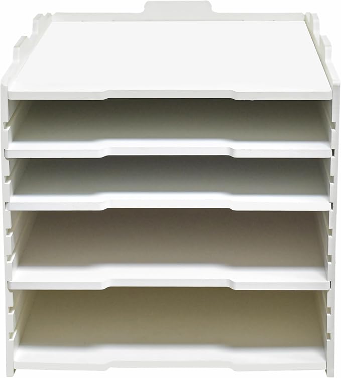 13" L × 18 1/8" W × 12 9/16" H Vertical Deep Letter Tray, Multi-Tier Desktop File Organizer, Paper Document Mail Sorter for Home Office Classroom – White(4 Tier-Portrait) by Unknown