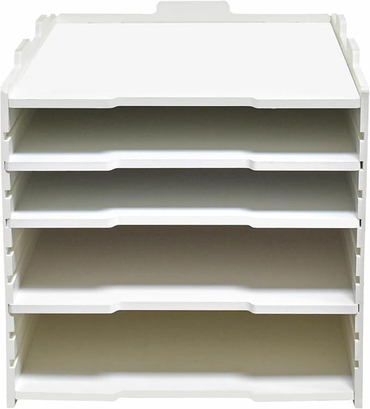 13" L × 18 1/8" W × 12 9/16" H Vertical Deep Letter Tray, Multi-Tier Desktop File Organizer, Paper Document Mail Sorter for Home Office Classroom – White(4 Tier-Portrait) by Unknown