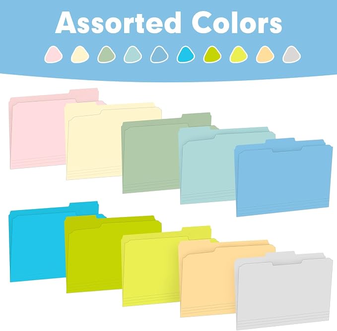 File Folder, RAZCC 250 Pack Colored File Folders, 1/3 Cut Tab File Folder Letter Size, Filing Folders with Tabs for Office School Business Use, Assorted 10 Colors - Image 6