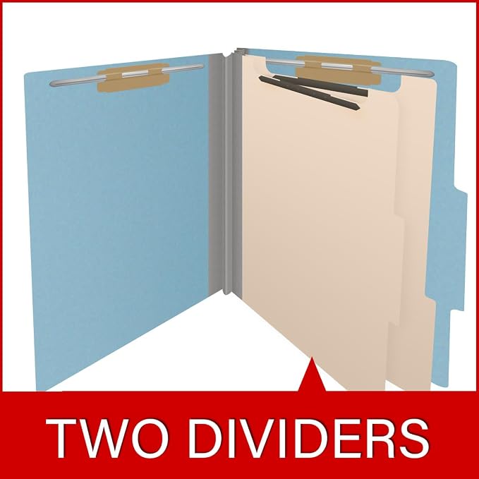 25 Pt. Pressboard Classification Folders, 2/5 Cut ROC Top Tab, Letter Size, 2 Dividers, Light Blue (Box of 10) - Image 8