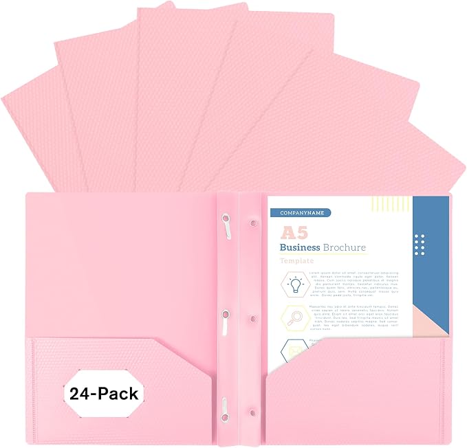 24-Pack Plastic andPockets and Prongs,2-Pocket and3 Fasteners, Pastel Folders Holds US Letter Size Paper for School/Office/Home, Pink by EEHZTSIOFFICE