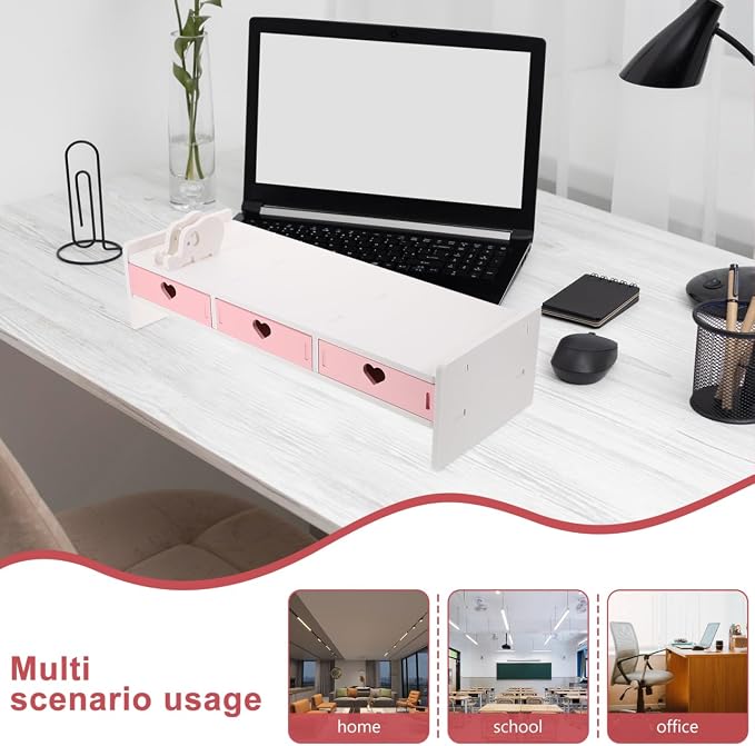 Pink Monitor Riser, Space-Saving Elevated Stand with Smooth Edges for Keyboard Storage, Ergonomic Desktop Organizer for Home & Office, 19.29x7.48x3.93In - Image 8