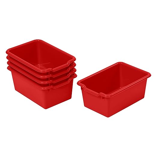 ECR4Kids Scoop Front Storage Bin, Multipurpose Organization, Red, 5-Piece by ECR4Kids