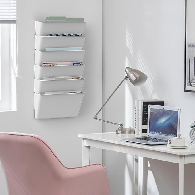 Gawerk Clear Acrylic Single Pocket, Plastic Hanging Wall Mount File Holder for Office Home (White, 8 Pack) - Image 8