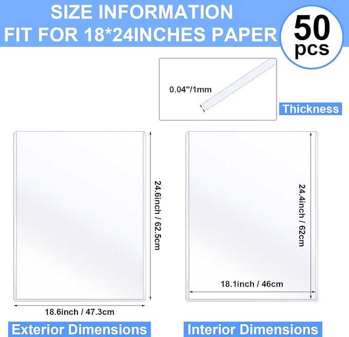 Sherr 50 Pcs 18 x 24 Inches Rigid Print Protectors Clear Hard Plastic Sheet Protectors Poster Sleeves for Protect Store and Display Photographs, Prints and Documents - Image 2