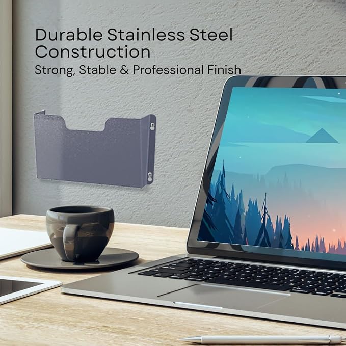 Single Pocket Wall File Organizer, Metal Letter Size Office Wall Organizer | Wide 12x3x7.5in Open Access, Space-saving Slim Profile with Pre-drilled Mounting Holes, Matte Gray-blue Textured Finish - Image 4