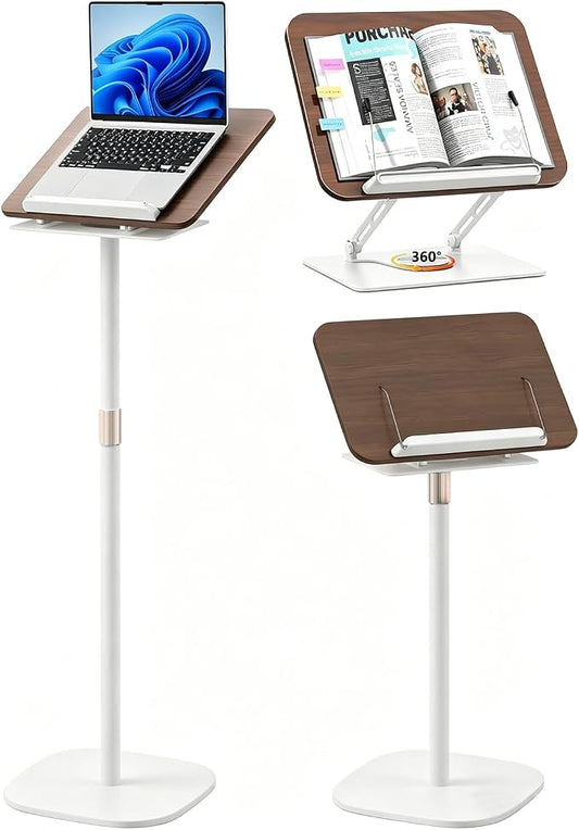 2-in-1 Adjustable Floor & Desktop Music Book Stand, White | Detachable Reading Holder, Height 36"-62", 360° Rotating, For Music, Laptop, Cookbook by Unknown