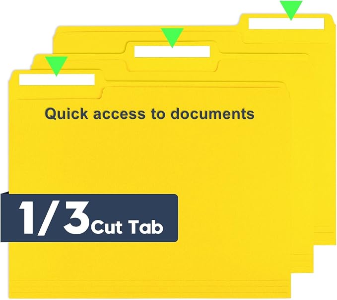 File Folders,Colored File Folders Letter Size 8.5" x 11",150 Pack 1/3 Cut Tab Bulk Folders,Durable Paper Folders with Blank Labels for Office Business School Home Use,Lemon Yellow - Image 3