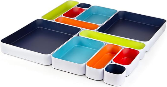 Three by Three Seattle Metal Drawer Organizer Tray Set, 12-Pc, 2" Deep | Deep 2" food-safe metal bins; mix & match to customize any drawer; kitchen, bathroom, office & vanity organization by ThreebyThreeSeattle