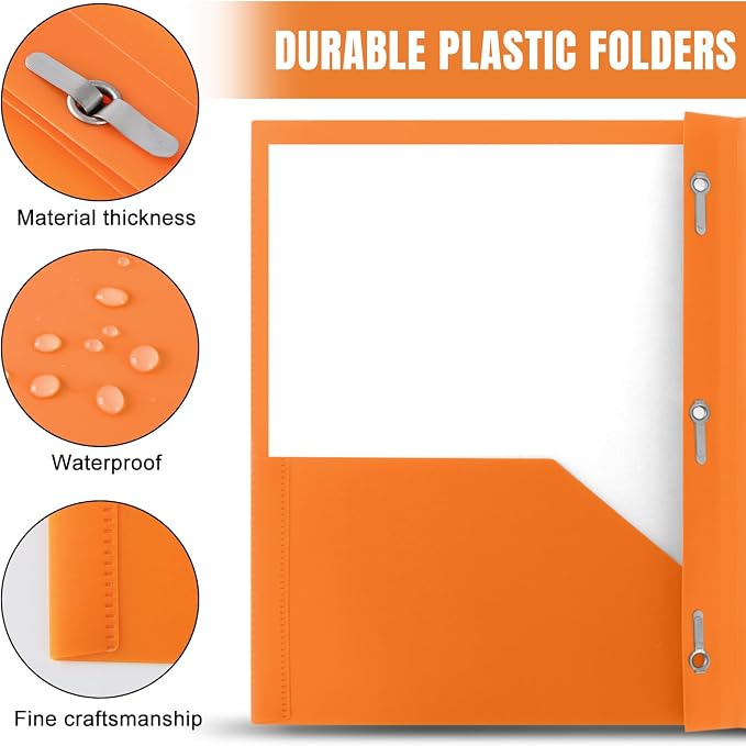 Plastic Folders with Pockets and Prongs, 30 Pack, Letter Size, Assorted | Heavy-Duty 3 Prong with 2 Pockets for classrooms, offices, home workspaces, students, teachers, and college organization - Image 3