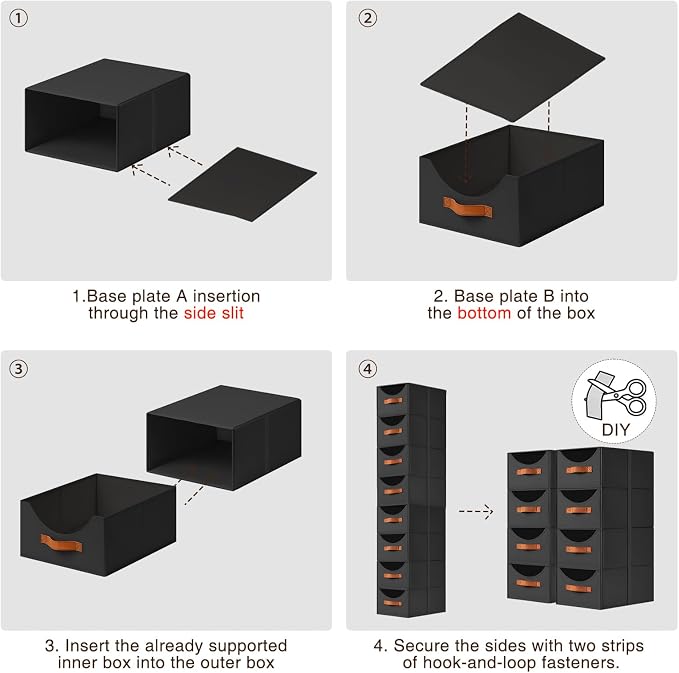 Stackable Storage Drawers - Collapsible Storage Bins with Drawers, 6 Pack Closet Shelf Organizer Basket, Fabric Pull Out Organizer for Bedroom, Living Room, Dorm, Black - Image 7