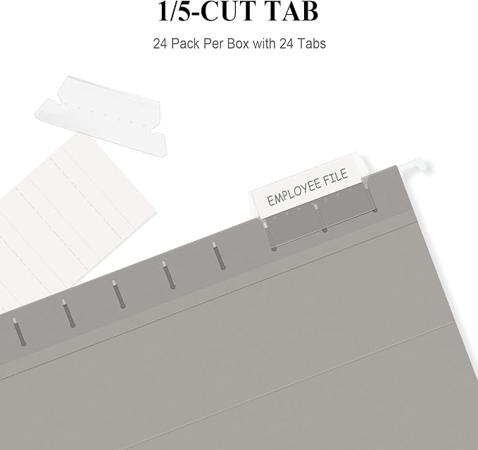 ViVin Hanging File Folders, 1/5-Cut Adjustable Tabs with 24 Per Box, 2 Inch Expansion, 24 Pack Letter Size Hanging File Folders, Designed for Office Home School Filing Cabinet(Gray) - Image 3