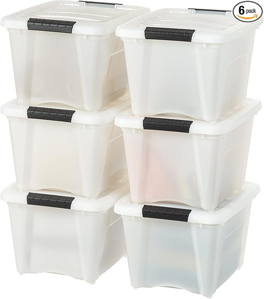 IRIS USA 6-Pack 19 Quart Storage Bins with Lids, Pearl | Conceals contents for a clean look. Great for linens, décor, closet storage, and supplies. Nestable design saves space by IRISUSA