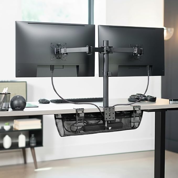 VIVO No Drill Clamp-on 24 inch Mesh Net Under Desk Cable Management Wire Organizer, Adjustable Home Office Standing Desk Cord Storage Sleeve, Black, DESK-AC24MH - Image 2