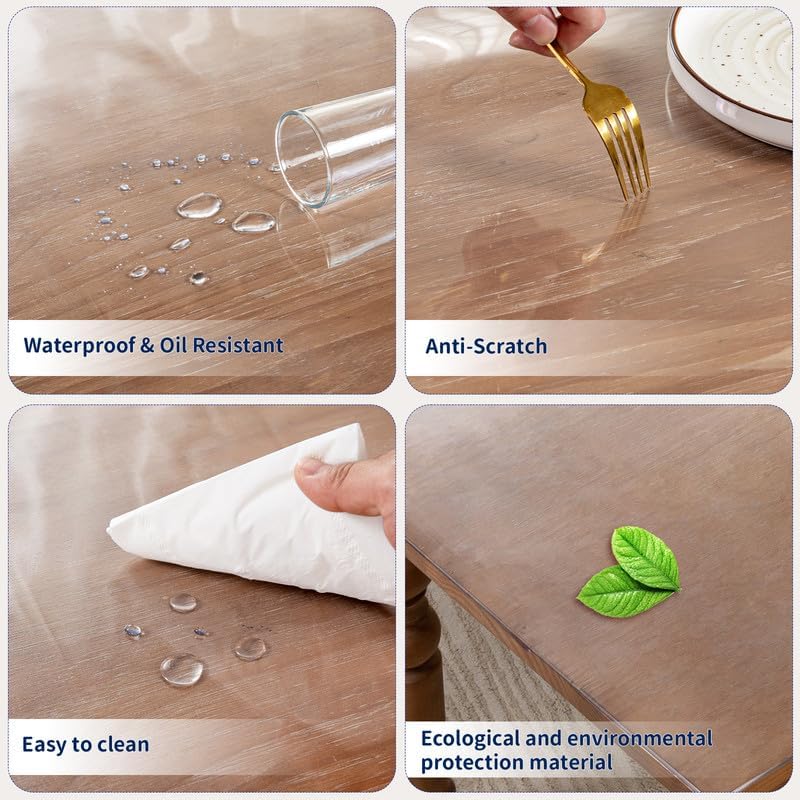 54 x 96 Inch Clear Table Cover Protector, 2mm Thick Clear Table Protector for Dining Room Table, Plastic Table Cover, Waterproof Table Pad for Kitchen, Office - Image 4