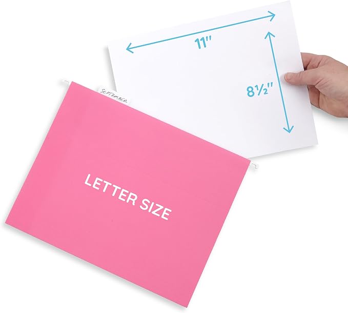 Blue Summit Supplies 50 Hanging File Folders, Letter Size, Pink | Reinforced letter size, 1/5 cut tabs, plastic tabs and inserts included, for filing cabinet, home, and office - Image 4