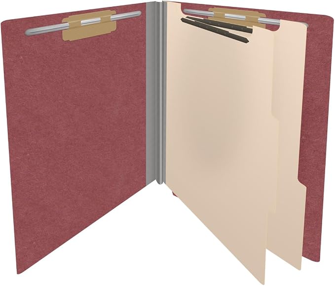 Pressboard Classification Folders, Full Cut End Tab, Letter Size, 2 Dividers, Dark Red (Box of 10) - Image 4