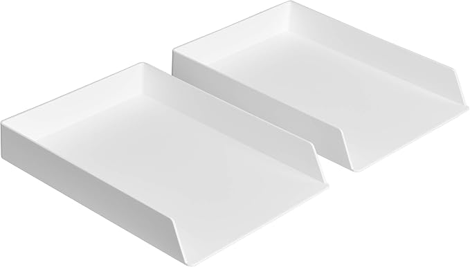 Amazon Basics Rectangular Plastic Desk Organizer, Letter Size Tray for Documents, 13 x 9.7 x 2.2 inches, White, 2-Pack by AmazonBasics