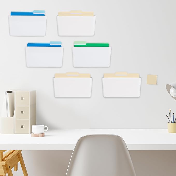6 Pack White Plastic Single Pocket Hanging File Organizer, Wall Mount Paper Mails Magazines Holder, Mounted Folder Bins for Office School and Home, 12.99x4.13x7.48 inches - Image 4