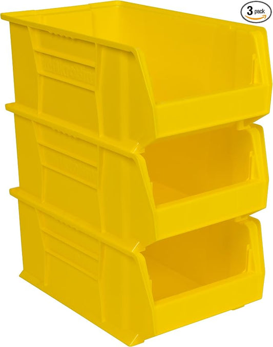 Akro-Mils 30281 Super-Size AkroBins Plastic Storage Bins, Space-Saving Stackable Bins for Garage, Classroom, Warehouse Organization, 20" L x 12" W x 8" H, Yellow, 3-Pack by Akro-Mils