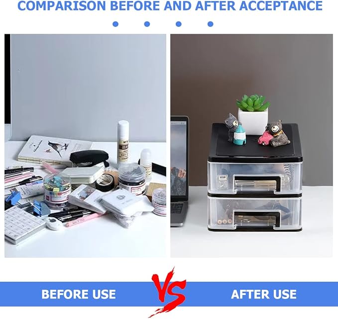 2 Tier Plastic Drawer Organizer Storage Box for Desk, Cosmetics, Jewelry, Office Supplies, Home Organization (8.46" x 5.9" x 5.11") - Image 6