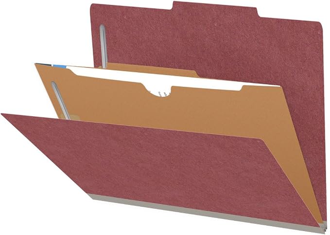 25 Pt. Pressboard Classification Folders, 2/5 Cut ROC Top Tab, Letter Size, 1 Pocket Divider, Dark Red (Box of 10) by Ecom+Folders
