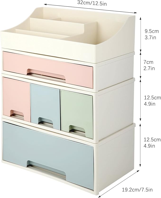 Makeup Organizer, Cosmetic Storage Box, [TCEF-10] Desktop Stationery, Remote Control Storage Box, Kitchen Spices Organizer Box, 4 Pieces 5 Drawers, 5 Slots, Blue, Pink and Green Assortment - Image 2