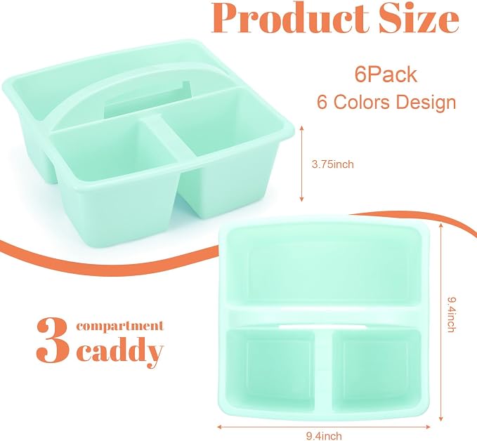 Lineshading 6 Pack 3 Compartment Classroom Caddy with Handle Pastel Multipurpose Portable Plastic Classroom Storage Organizer Caddies for Table Desk Office School Supply - Image 2