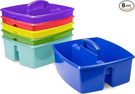 Storex 2-Compartment Large Caddy – Multipurpose Classroom Organizer with Handle, Assorted Colors, 6-Pack (00948E06C) by Storex