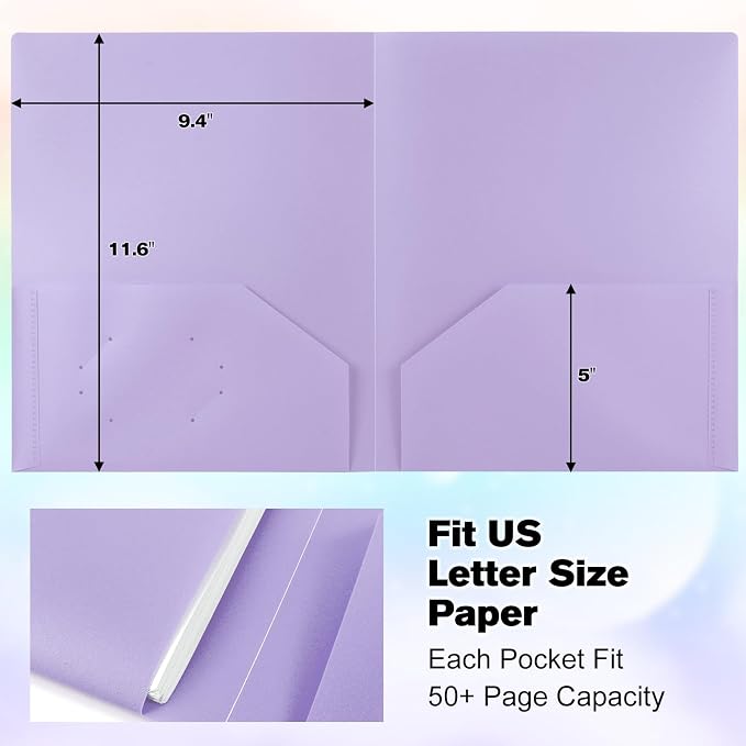 24-Pack Plastic Folders with Pockets,2-Pocket Pastel Folders Holds US Letter Size Paper for School/Office/Home, Purple - Image 5
