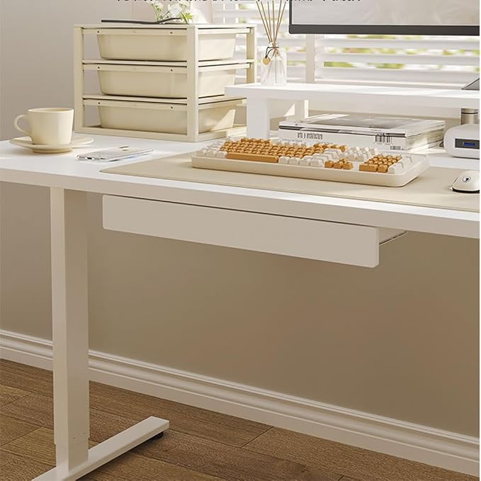 Under Desk Mounted Sliding Drawer to pull out, Attachable Desk Pencil Drawer Ball-Bearing Slides (White) - Image 2