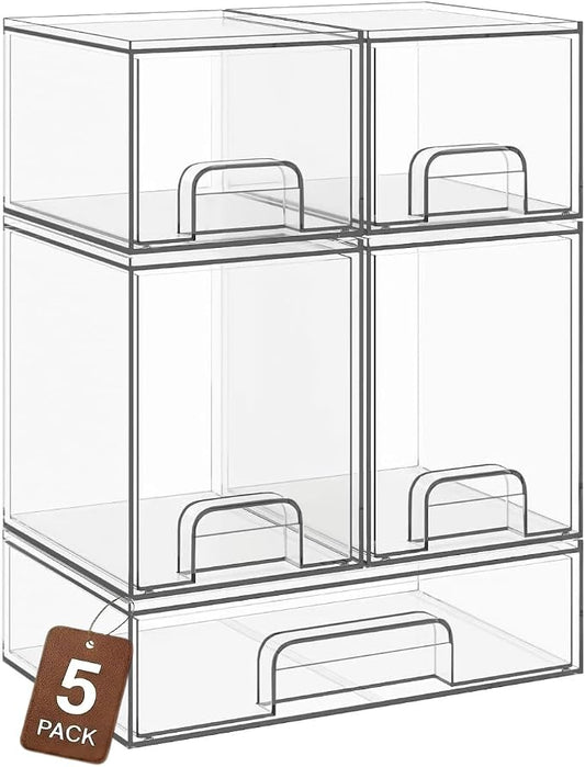 Clear Stackable Storage Drawers, Baby Bottle Organizers, Easily-Access Makeup Organizer, Durable Containers for Bathroom Countertop, Pantry and Medicine Cabinet Organizer by TIPGO