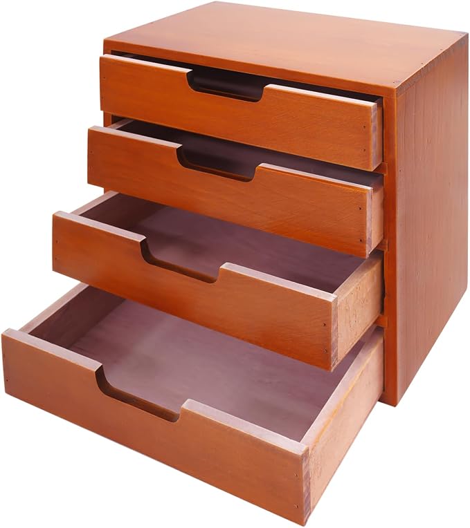 4-Piece Wood Drawer Cabinet Set, Desktop Storage Organizers, 10-Drawer Tabletop Storage Organizer, Desktop Wood Stackable Drawer Cabinet for Home Office Dormitory(Brown) - Image 9
