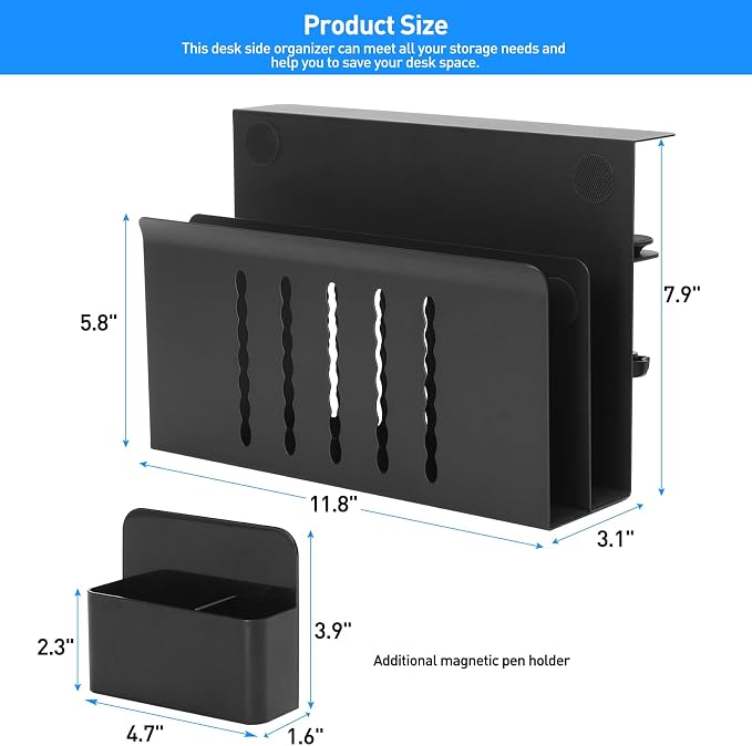 MAXECHO Desk Side Storage, Under Desk Laptop Mount, Table Side Hanging File Organizer, No Drill Clamp On Cable Management Tray, Laptop Holder with Magnetic Pen Holder for Office and Home, Load 22 Lbs - Image 5