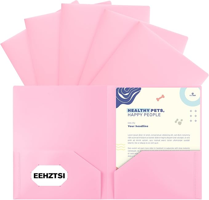 6-Pack Plastic Folders with Pockets,2-Pocket Pastel Folders Holds US Letter Size Paper for School/Office/Home, Pink by EEHZTSIOFFICE